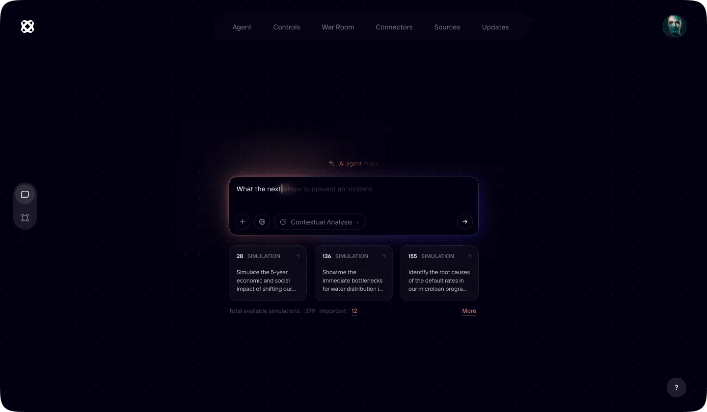 LANTERN prompt screen posing a decision question, with ready simulations below