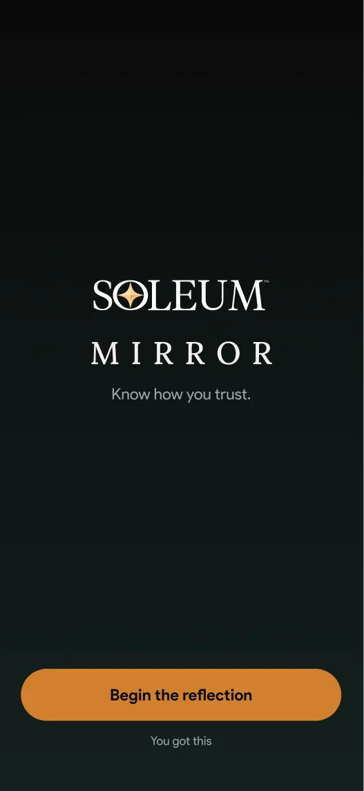The MIRROR welcome screen inviting you to begin the reflection